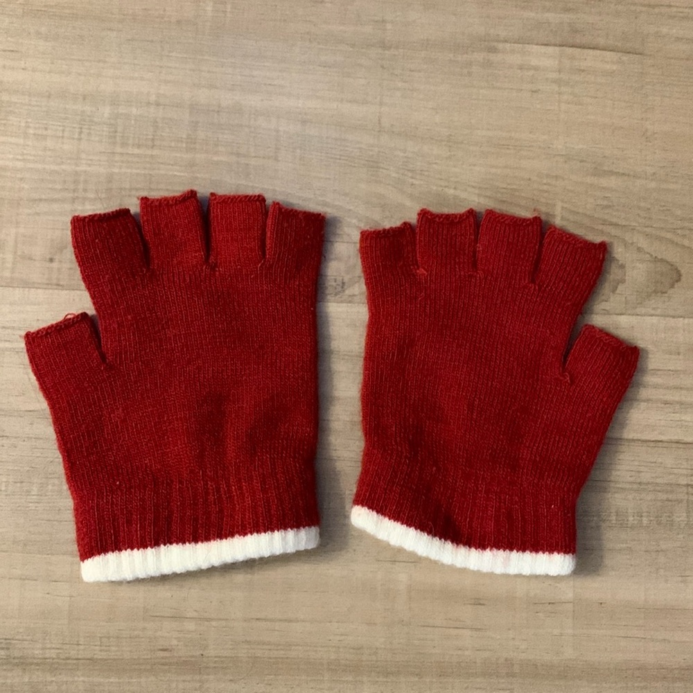 Fingerless gloves, red with white trim - Picture 1 of 2
